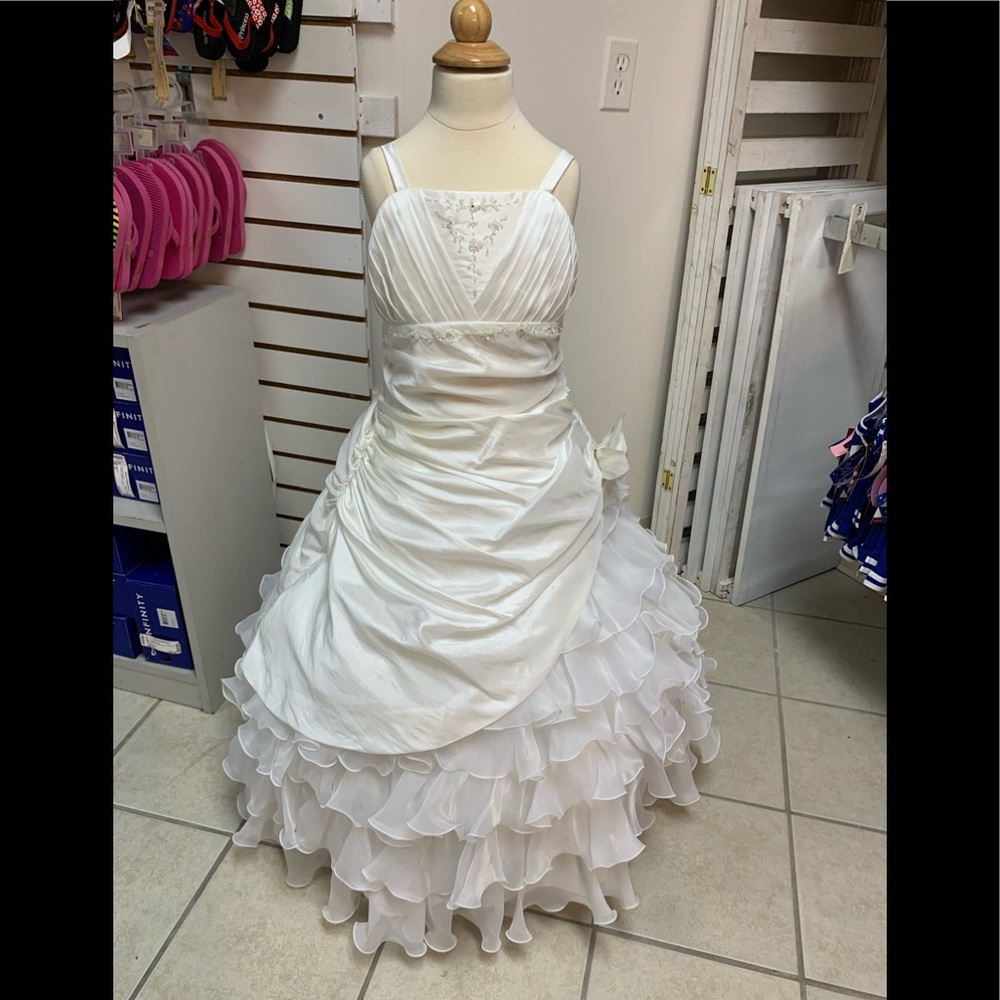 Girls Size 12 White Pageant FlowerGirl Jr Bridesmaid Ball Gown Formal Dress NWT